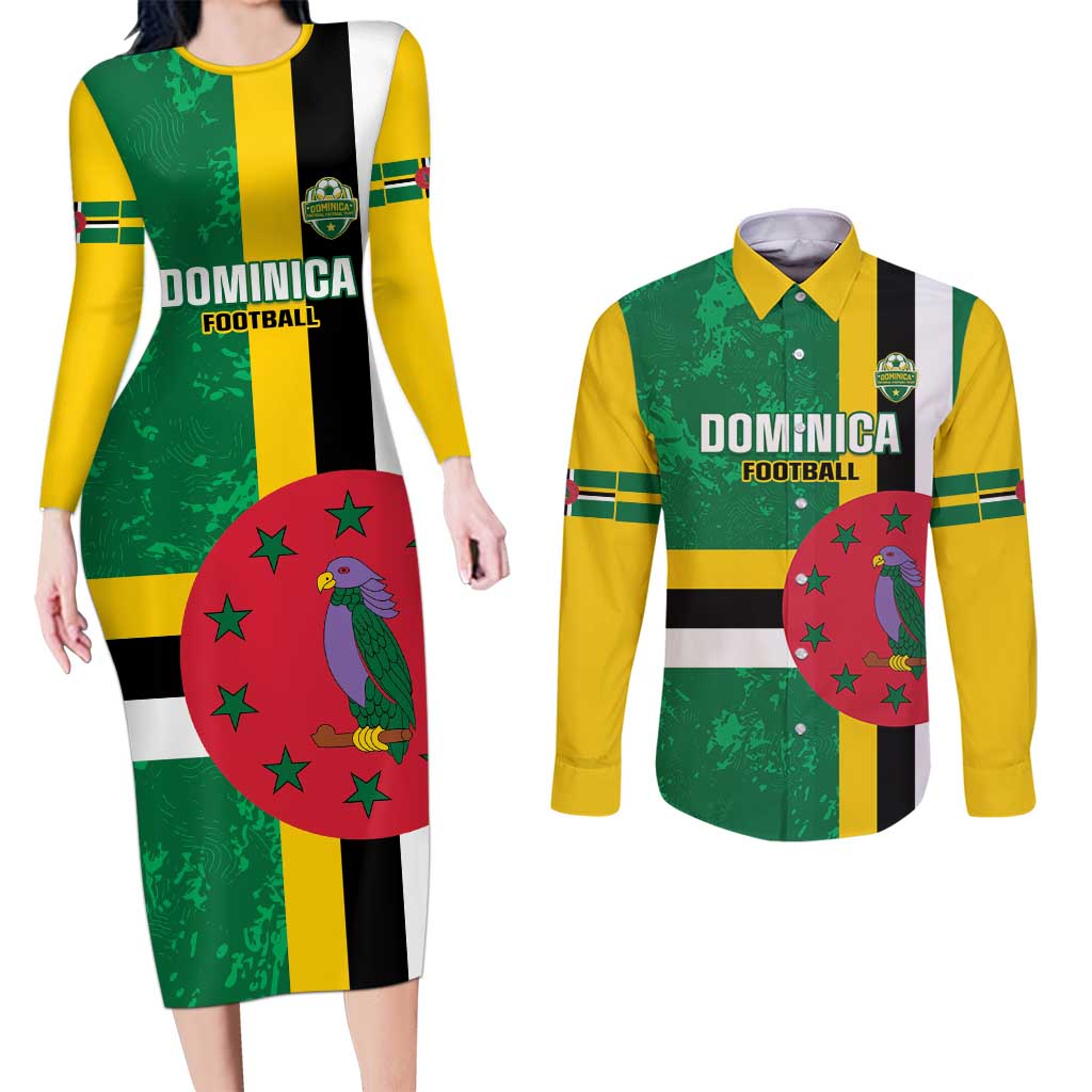 Custom Dominica Football Couples Matching Long Sleeve Bodycon Dress and Long Sleeve Button Shirt 2025 Go Dominik