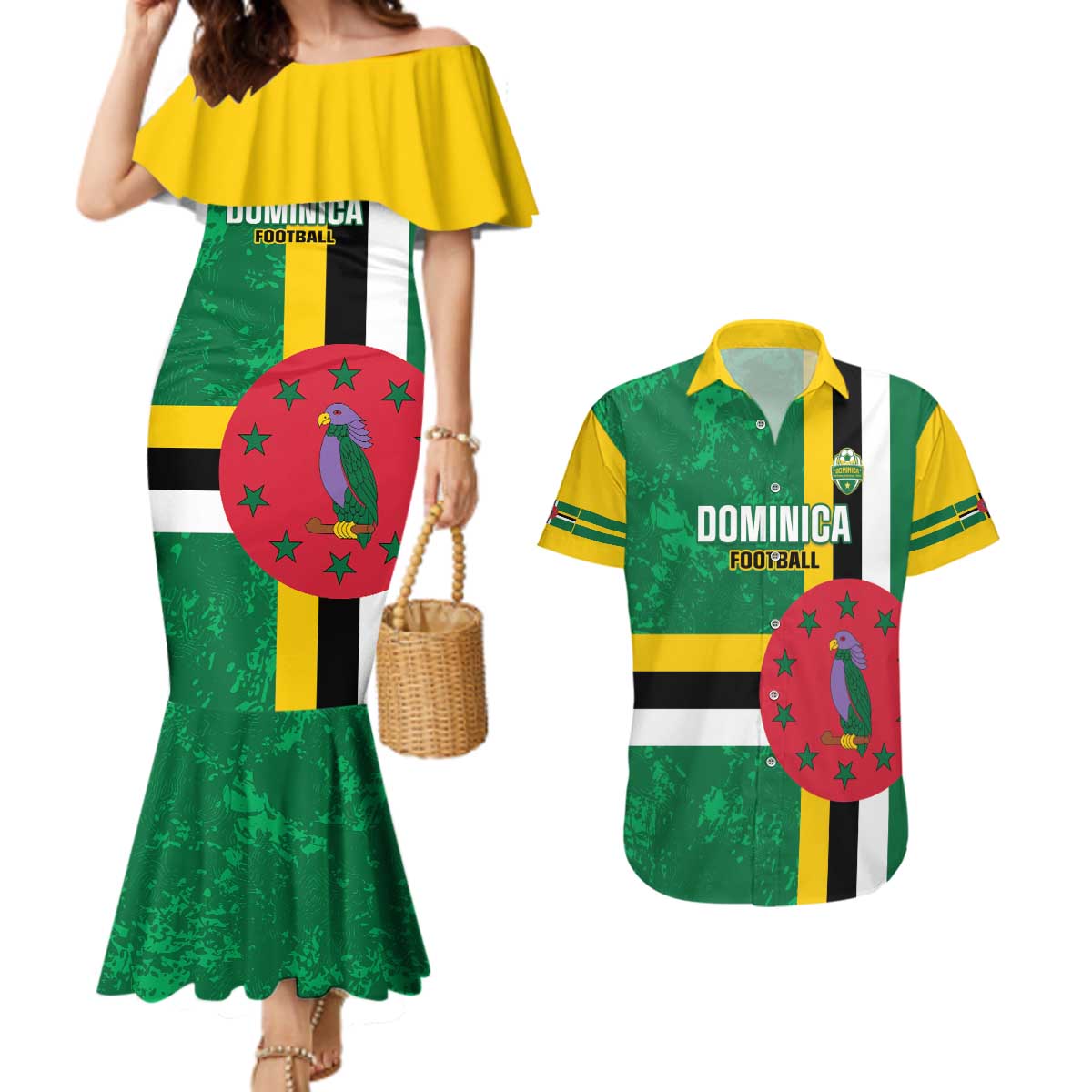 Custom Dominica Football Couples Matching Mermaid Dress and Hawaiian Shirt 2025 Go Dominik