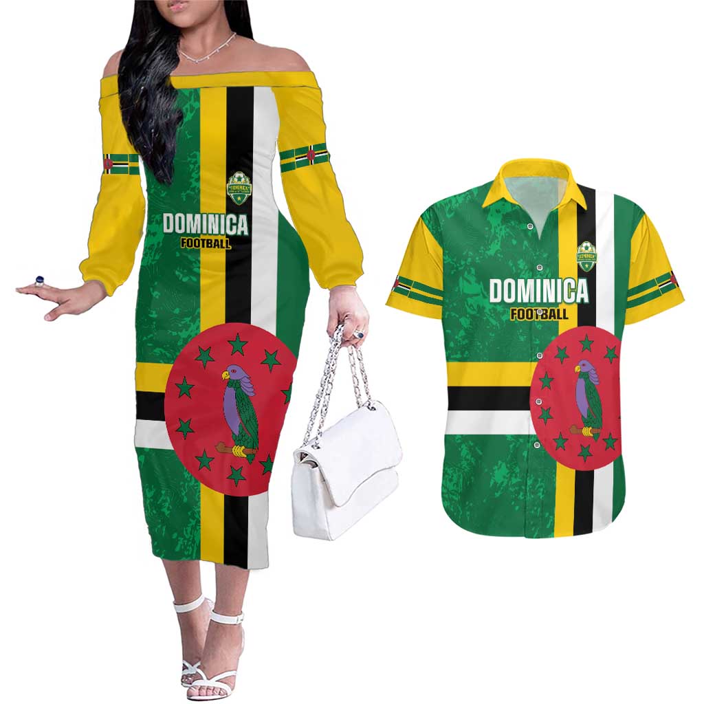 Custom Dominica Football Couples Matching Off The Shoulder Long Sleeve Dress and Hawaiian Shirt 2025 Go Dominik