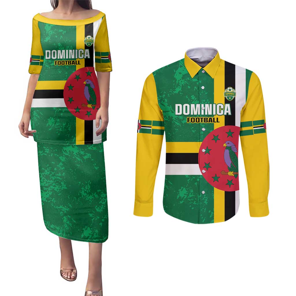 Custom Dominica Football Couples Matching Puletasi and Long Sleeve Button Shirt 2025 Go Dominik