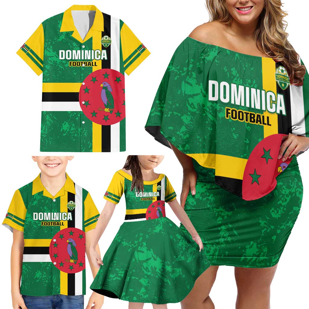 Custom Dominica Football Family Matching Off Shoulder Short Dress and Hawaiian Shirt 2025 Go Dominik