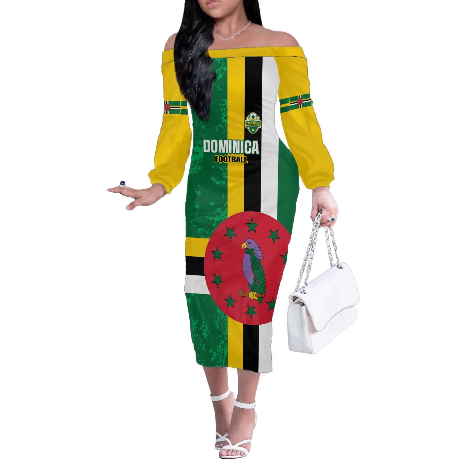 Custom Dominica Football Off The Shoulder Long Sleeve Dress 2025 Go Dominik