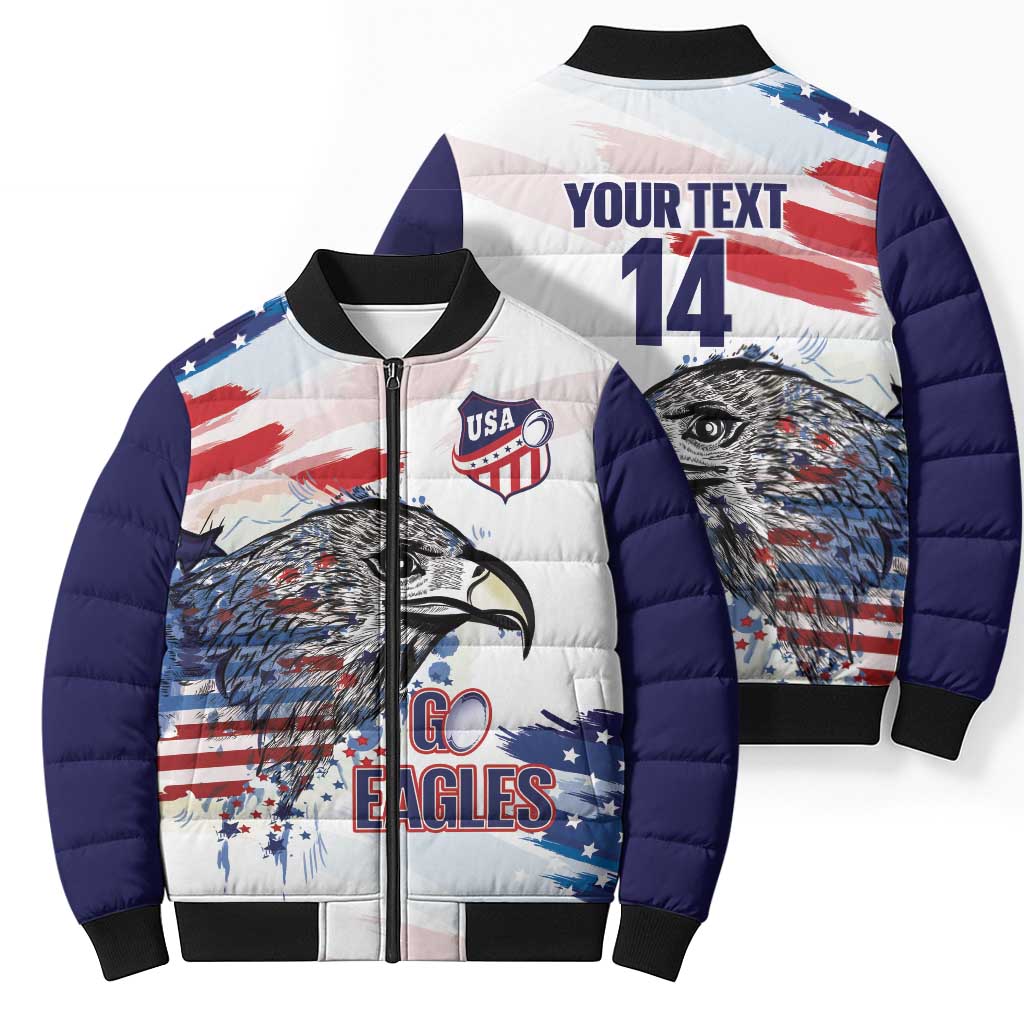 USA 2026 Rugby Custom Bomber Puffer Jacket Go Eagle Brushes Style