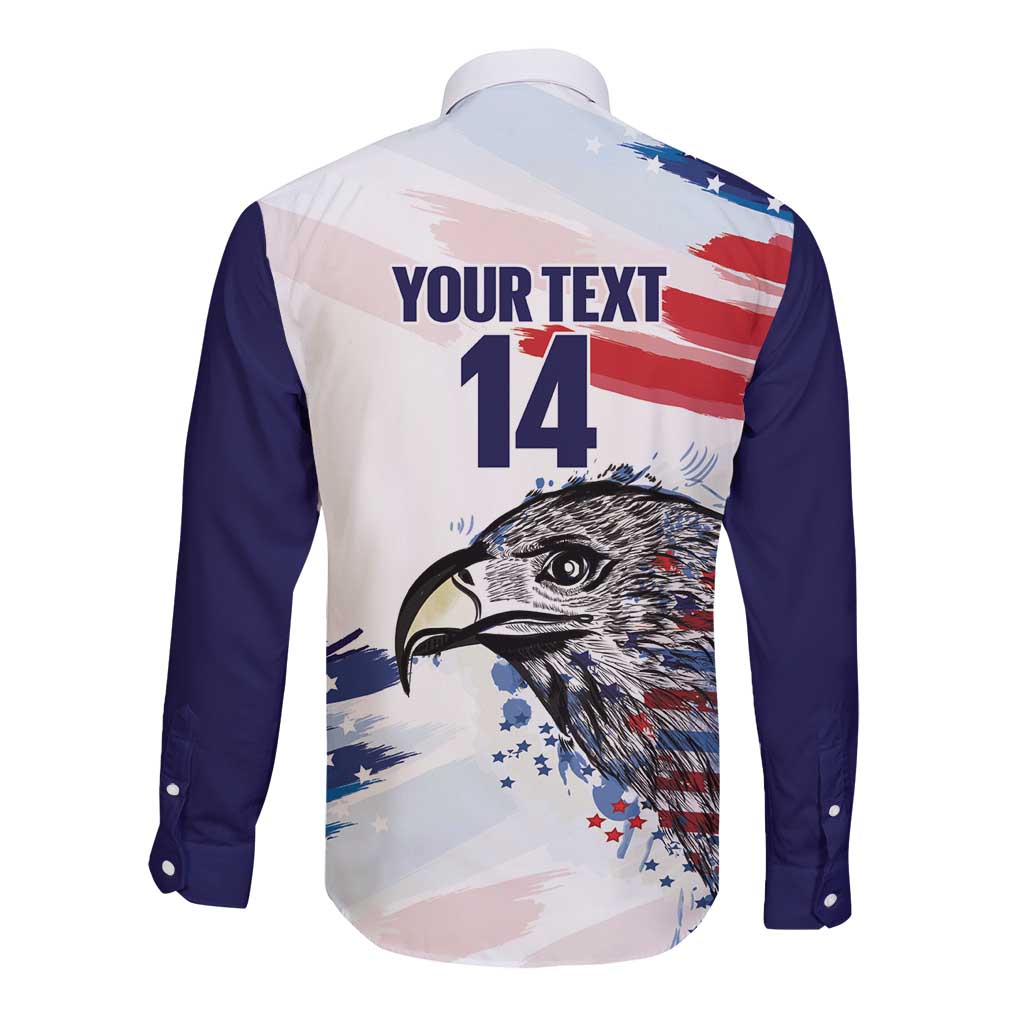 USA 2026 Rugby Custom Long Sleeve Button Shirt Go Eagle Brushes Style