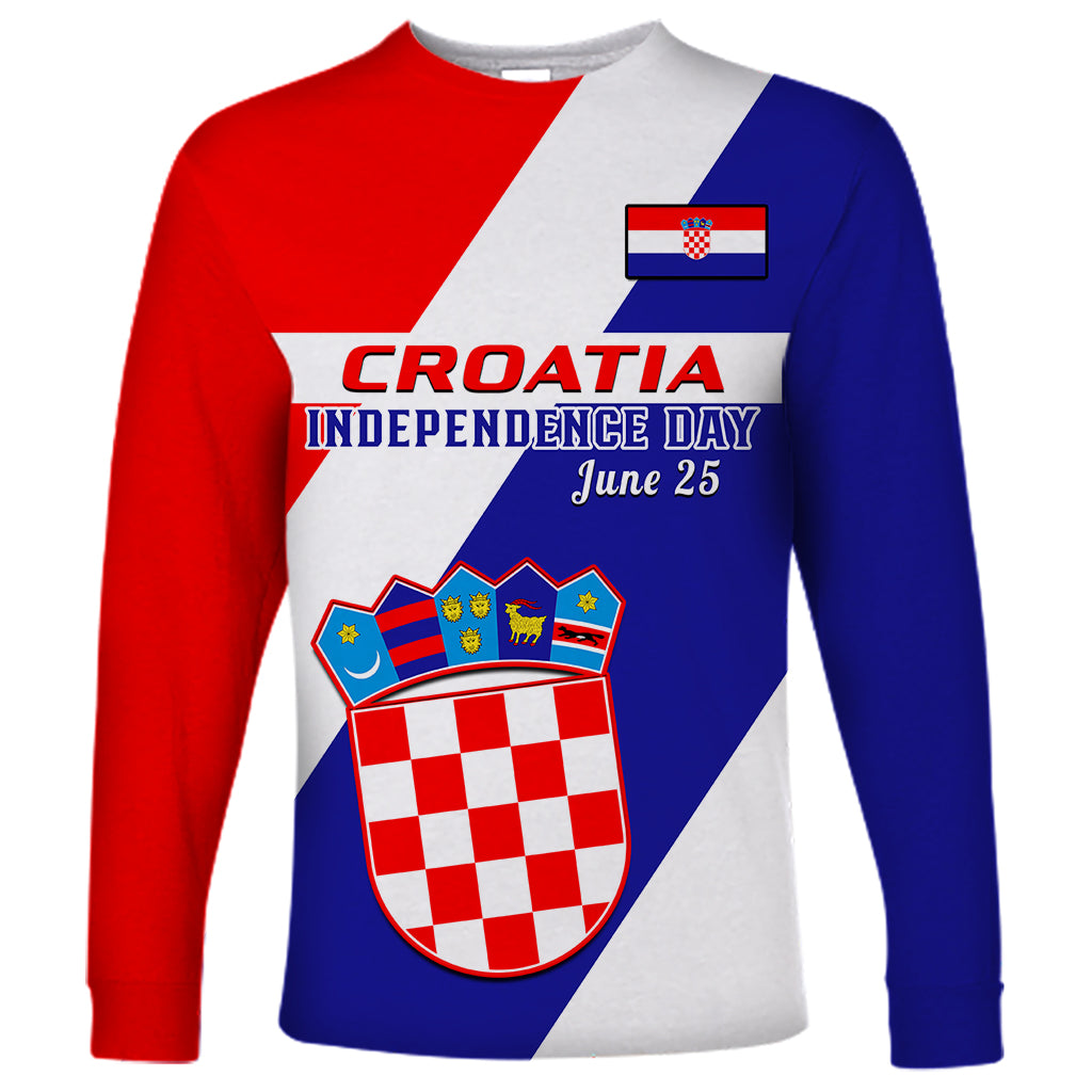 Croatia long-sleeve shirt with red-white-blue diagonal panels and independence crest
