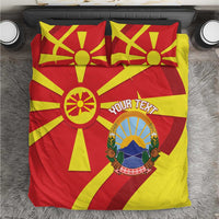 Macedonia flag bedding set with red and yellow geometric sunburst pattern and emblem