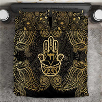 Jewish Hamsa Chai Bedding Set Gold Paisley Pattern