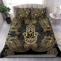 Jewish Hamsa Chai Bedding Set Gold Paisley Pattern