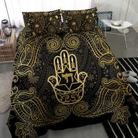 Jewish Hamsa Chai Bedding Set Gold Paisley Pattern