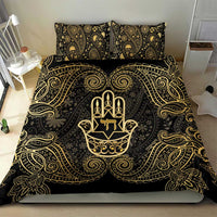 Jewish Hamsa Chai Bedding Set Gold Paisley Pattern