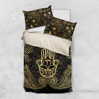 Jewish Hamsa Chai Bedding Set Gold Paisley Pattern