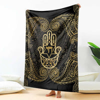 Jewish Hamsa Chai Blanket Gold Paisley Pattern