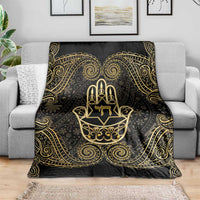 Jewish Hamsa Chai Blanket Gold Paisley Pattern