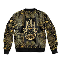 Jewish Hamsa Chai Bomber Jacket Gold Paisley Pattern