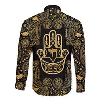 Jewish Hamsa Chai Long Sleeve Button Shirt Gold Paisley Pattern
