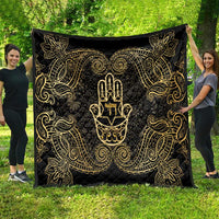 Jewish Hamsa Chai Quilt Gold Paisley Pattern