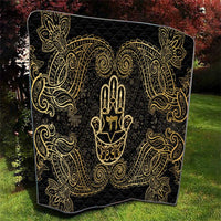 Jewish Hamsa Chai Quilt Gold Paisley Pattern