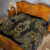 Jewish Hamsa Chai Quilt Gold Paisley Pattern