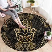 Jewish Hamsa Chai Round Carpet Gold Paisley Pattern