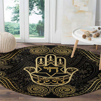 Jewish Hamsa Chai Round Carpet Gold Paisley Pattern