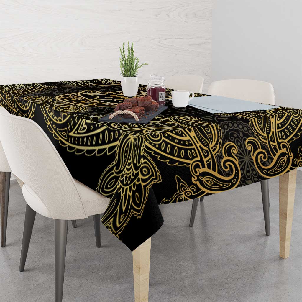 Jewish Hamsa Chai Tablecloth Gold Paisley Pattern