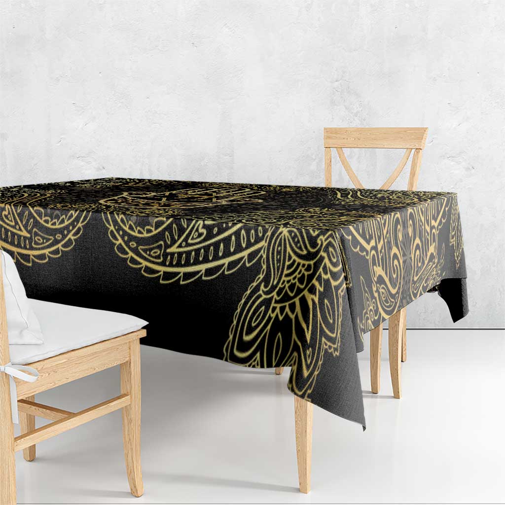 Jewish Hamsa Chai Tablecloth Gold Paisley Pattern