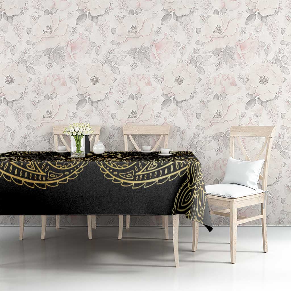 Jewish Hamsa Chai Tablecloth Gold Paisley Pattern