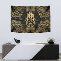 Jewish Hamsa Chai Tapestry Gold Paisley Pattern
