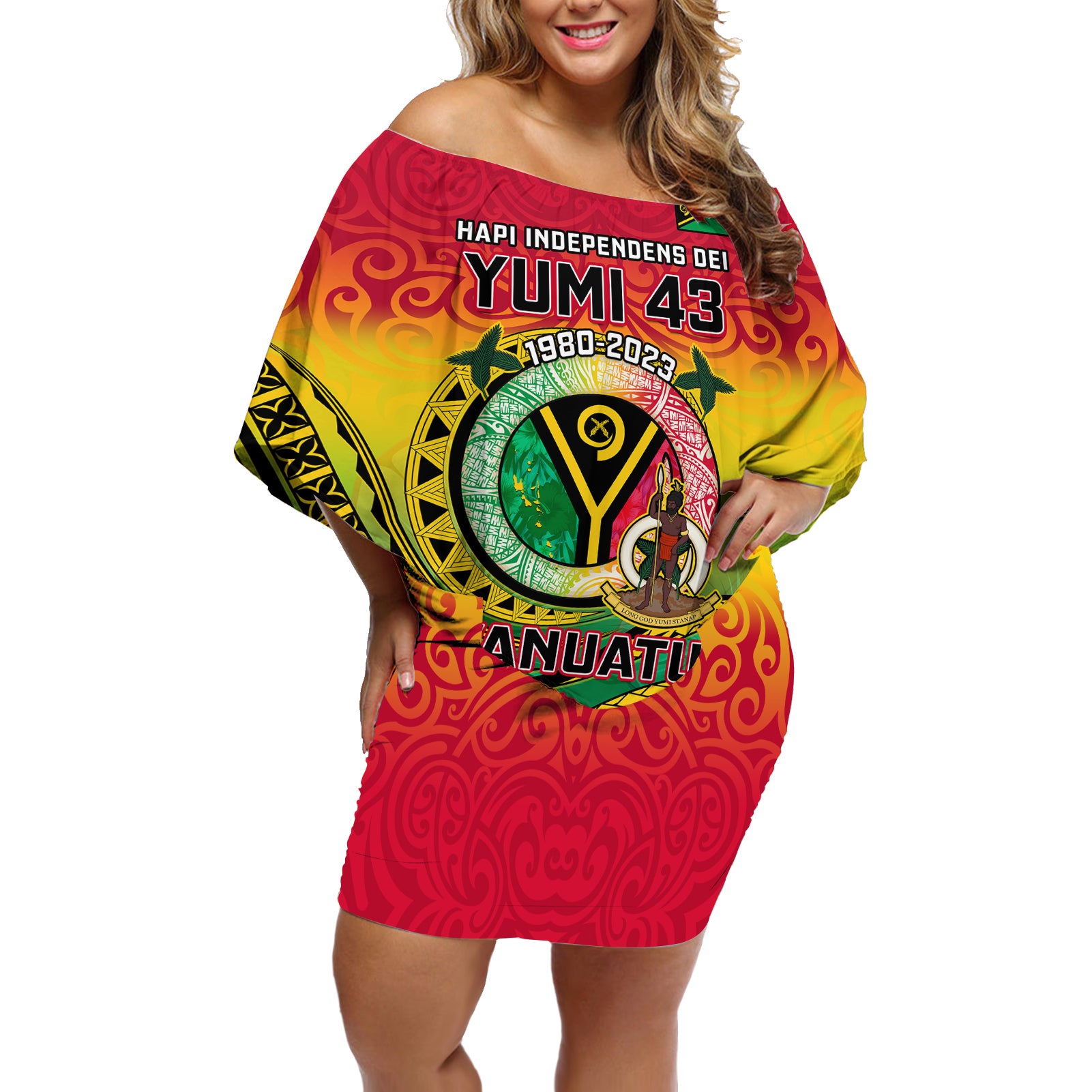 Vanuatu Off Shoulder Short Dress Yumi 43 Hapi Independens Dei - Wonder Print Shop