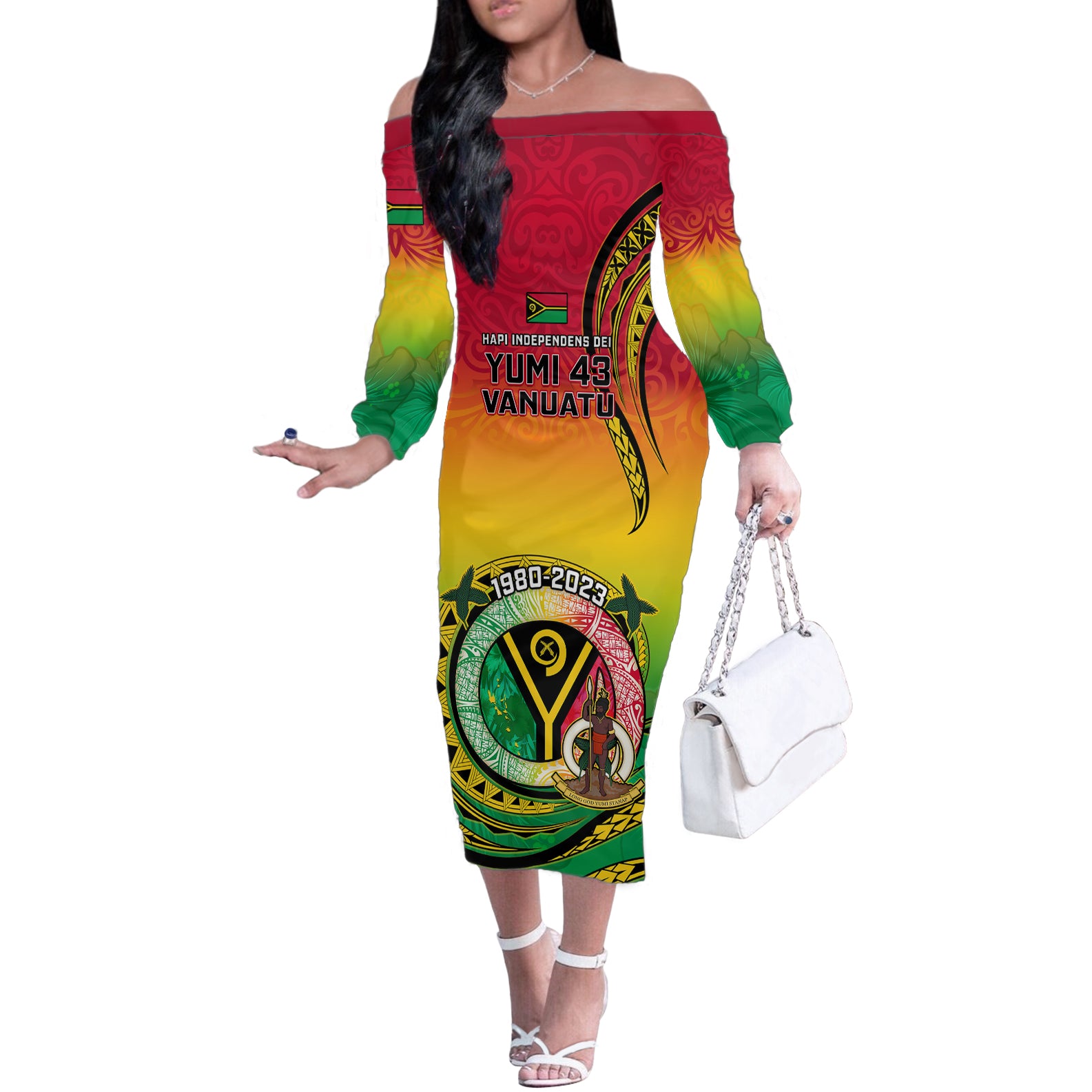 Vanuatu Off The Shoulder Long Sleeve Dress Yumi 43 Hapi Independens Dei - Wonder Print Shop