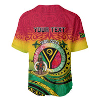 Red, yellow & green baseball jersey with Vanuatu graphic and YOUR TEXT