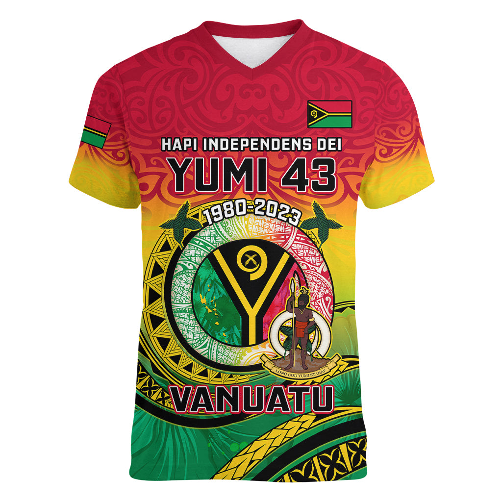 Personalised Vanuatu Women V Neck T Shirt Yumi 43 Hapi Independens Dei - Wonder Print Shop