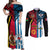 Vanuatu And West Papua Couples Matching Off Shoulder Maxi Dress and Long Sleeve Button Shirts Coat Of Arms Mix Flag Style - Wonder Print Shop