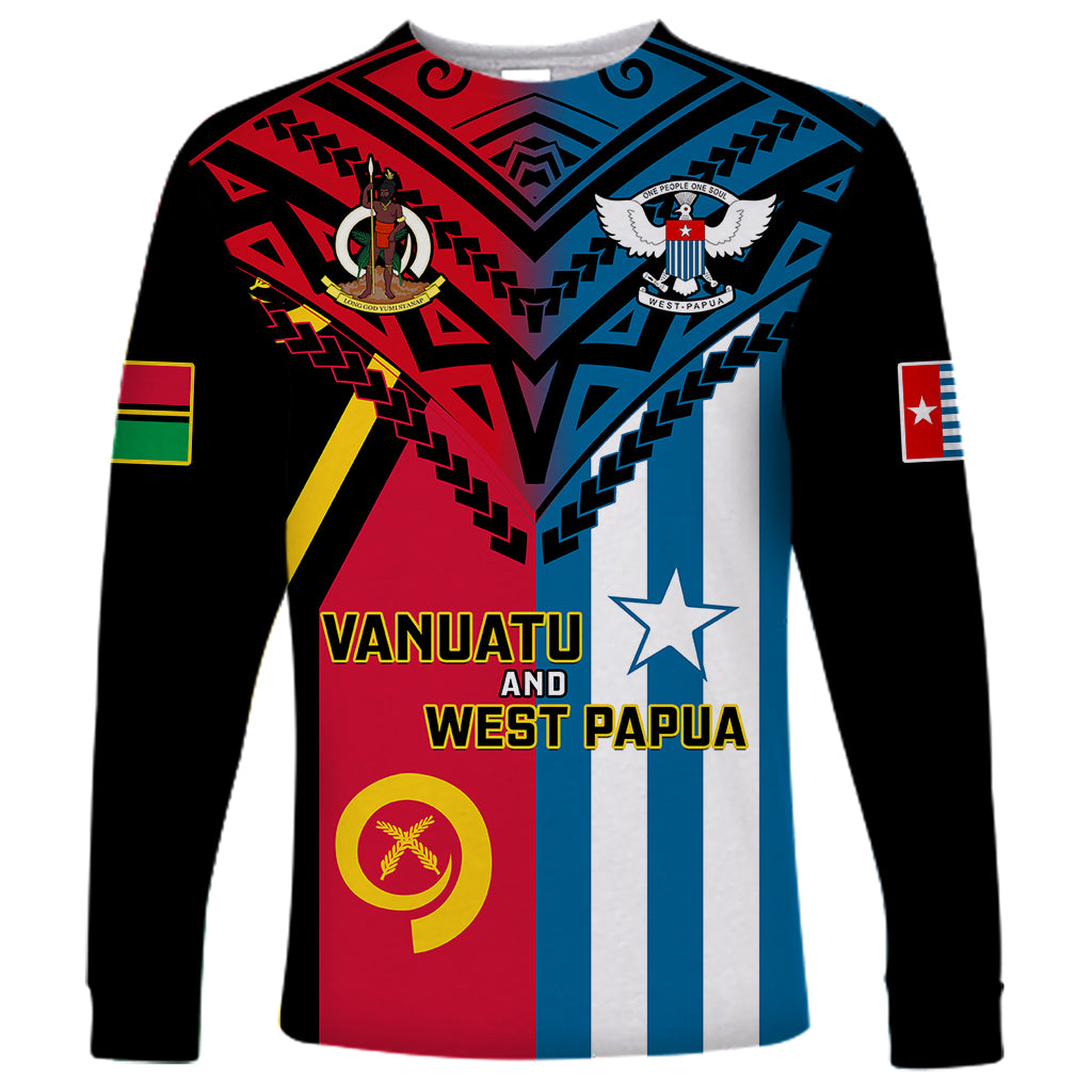 Vanuatu And West Papua Long Sleeve Shirt Coat Of Arms Mix Flag Style - Wonder Print Shop