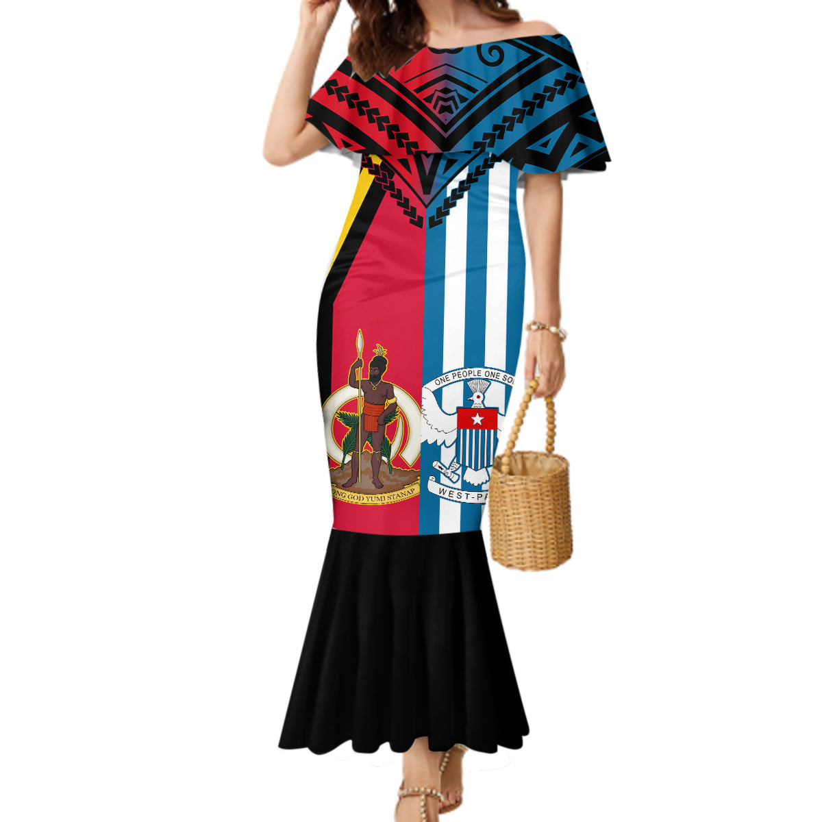 Vanuatu And West Papua Mermaid Dress Coat Of Arms Mix Flag Style - Wonder Print Shop