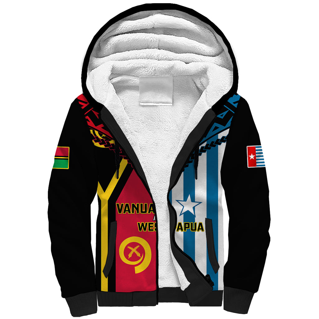 Vanuatu And West Papua Sherpa Hoodie Coat Of Arms Mix Flag Style - Wonder Print Shop