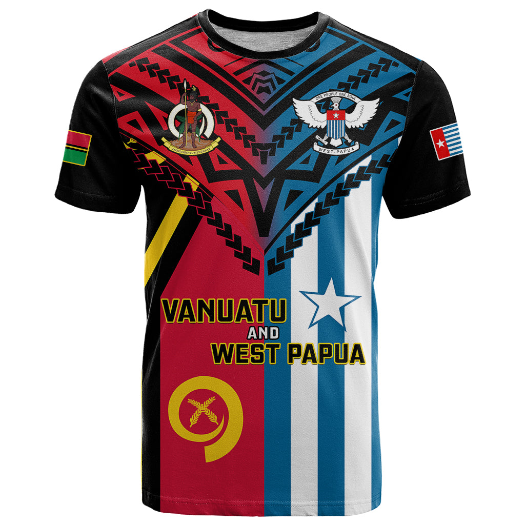 Vanuatu And West Papua T Shirt Coat Of Arms Mix Flag Style - Wonder Print Shop