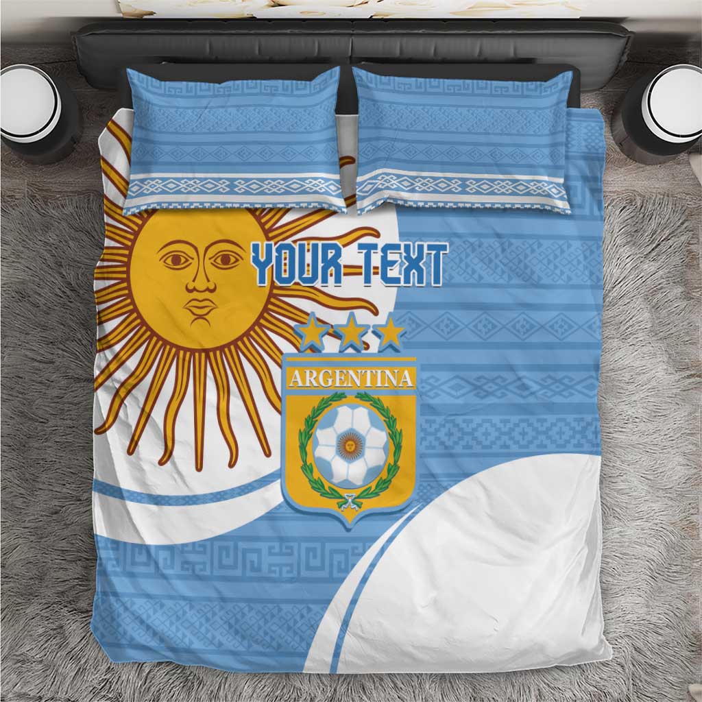 Sky blue Argentina-themed duvet cover and pillow set with sun and crest graphic