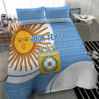 Sky blue duvet cover and pillow set featuring Argentina crest, sun face, and stars