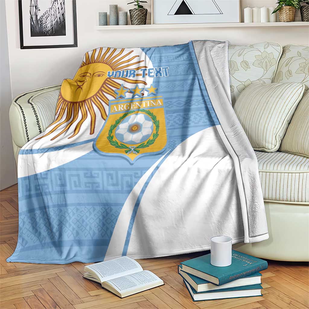 Sky blue and white Argentina football blanket, crest and custom text centered