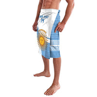 Sky blue and white football lavalava wrap skirt with sun emblem front panel