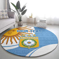 Sky blue round Argentina football rug with crest, sun rays, and YOUR-TEXT headline