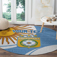 Sky blue round Argentina football rug with crest, sun rays, and space for custom text
