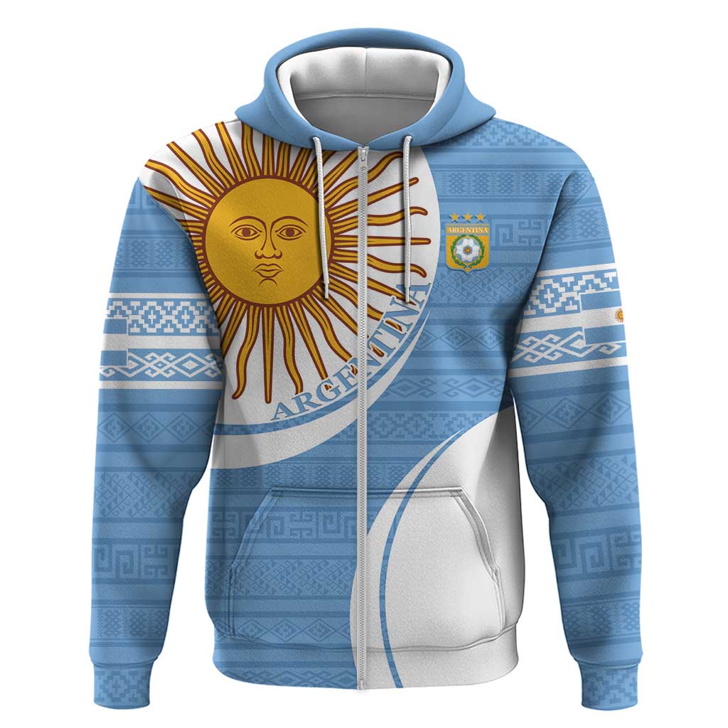 Custom Argentina Football Zip Hoodie Vamos La Albiceleste - Sky Blue Version - Wonder Print Shop