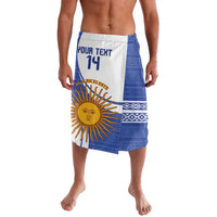 Argentina lavalava skirt in blue and white with sun emblem and custom text panel