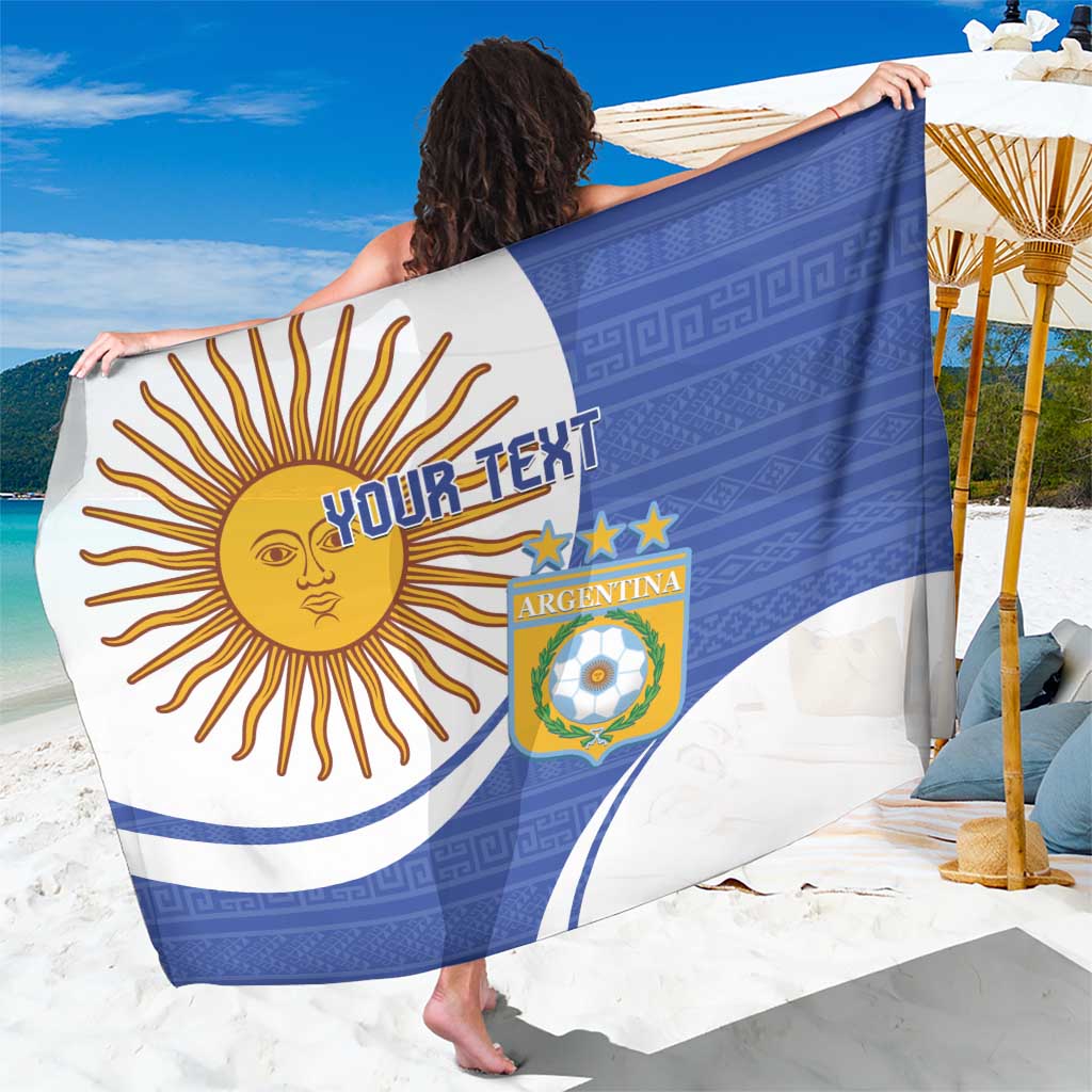Argentina football sarong with navy, white flag design, sun rays and soccer crest