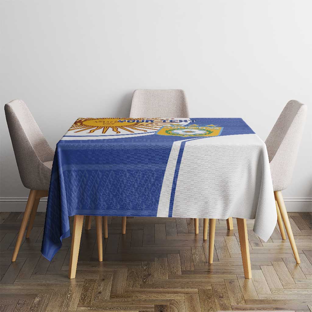 Navy and white Argentina football tablecloth with central crest and sun design