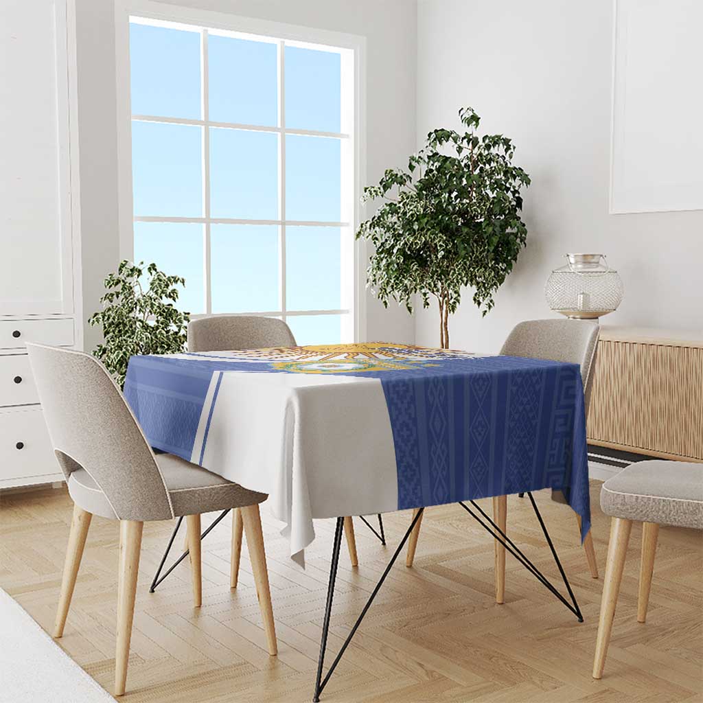 Navy and white Argentina tablecloth for dining table with stripe border design