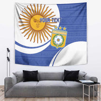 Navy and white Argentina football tapestry with sun emblem and crest, custom text.