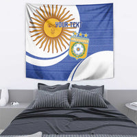 Navy and white Argentina football tapestry with sun emblem and crest, 'YOUR TEXT'.